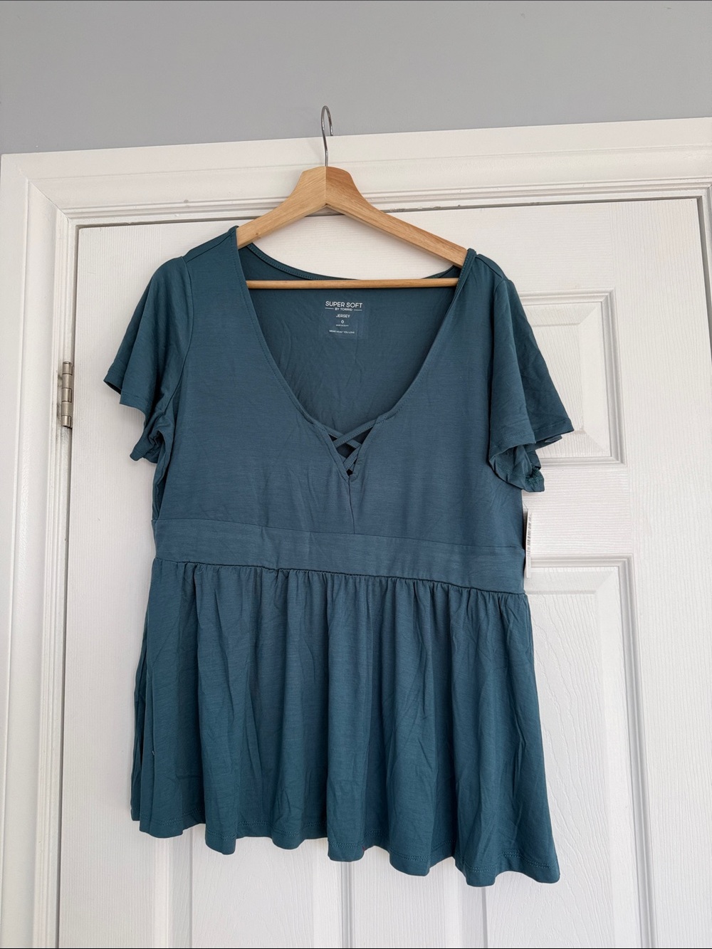 torrid Teal Lace-Up V-Neck Babydoll Tunic Top